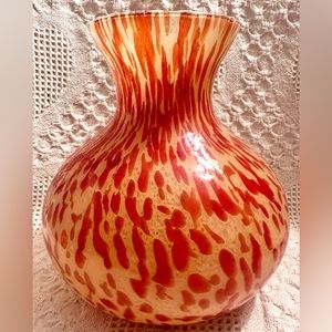 HUGE “MAESTRI VETRAI” Azzurra Italy Animal Print Vase Bright Orange Yellow, Red